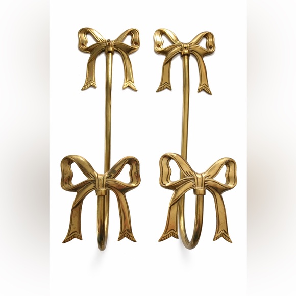 Vintage Other - Vintage Solid Brass Ribbon Curtain Tieback Hollywood Regency Double Bow Hook